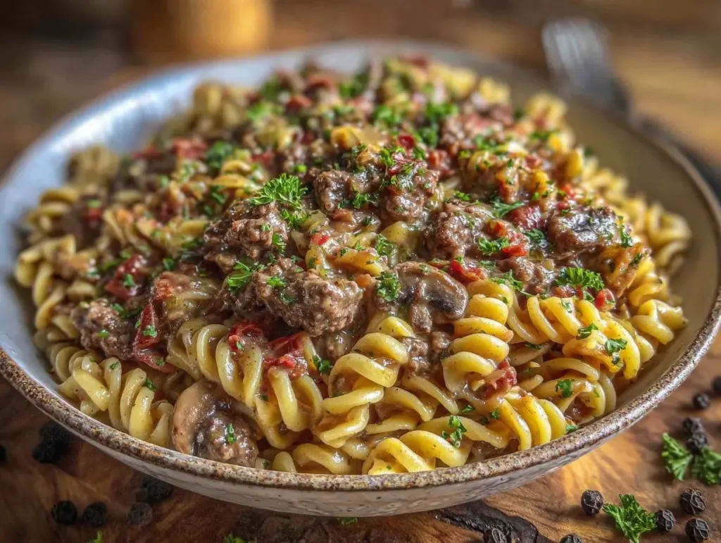 creamy hamburger helper stroganoff - featured image