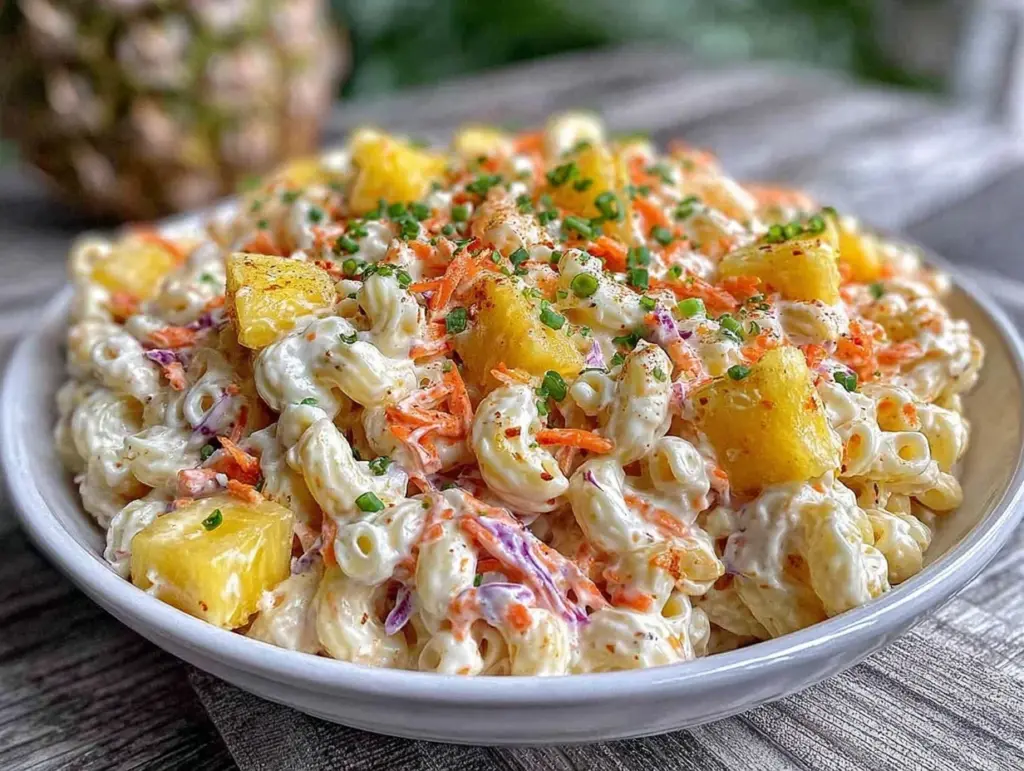 creamy hawaiian macaroni salad - featured image