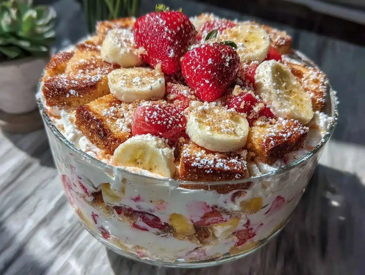 creamy strawberry banana pudding trifle preparation steps