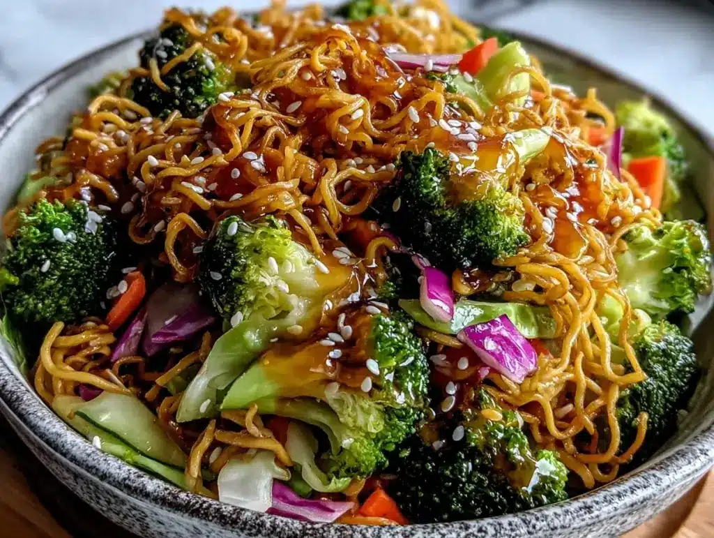 crispy asian sesame broccoli crunch salad - featured image