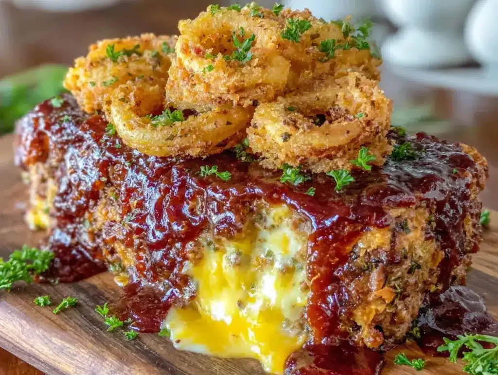 crispy bbq cheddar stuffed meatloaf - featured image
