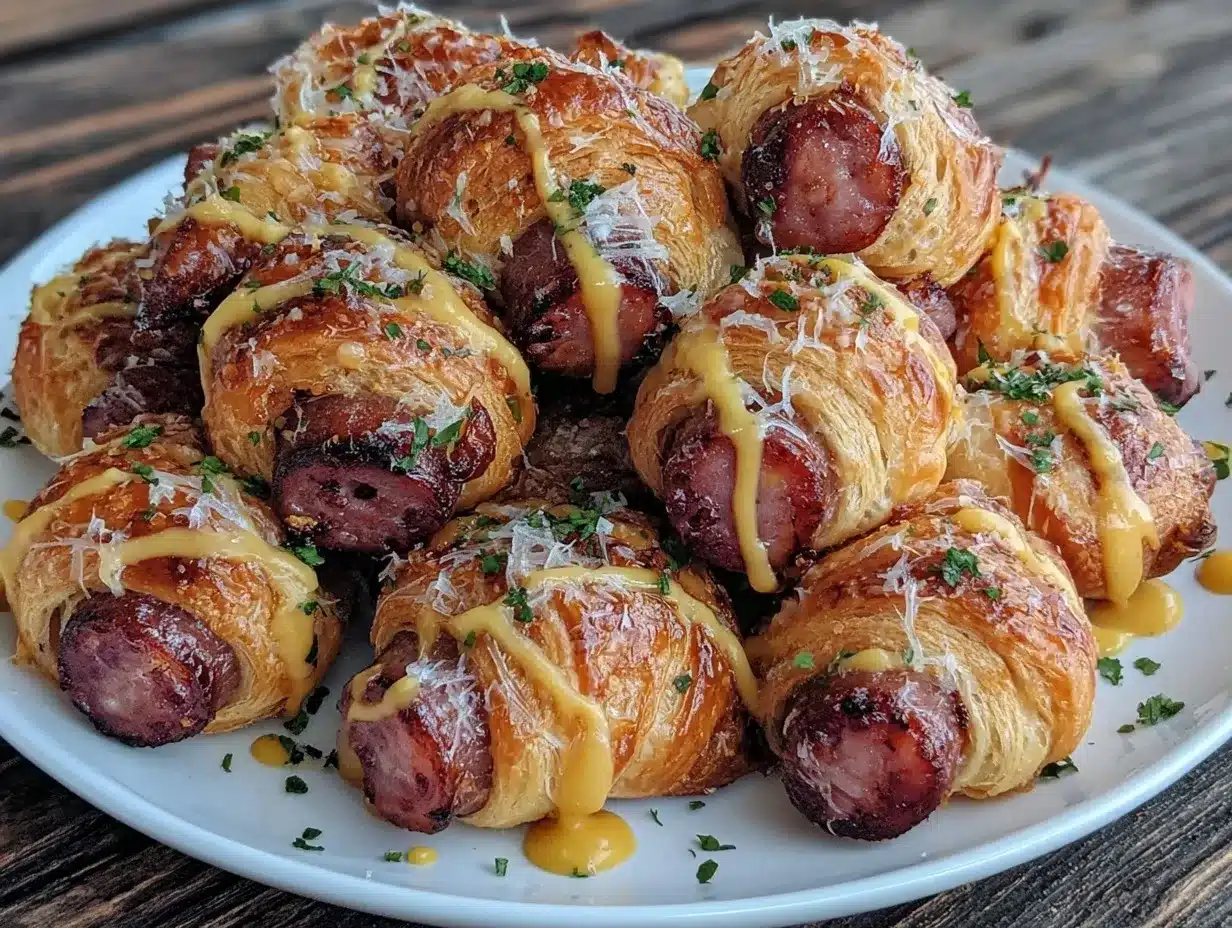 crispy puff pastry wrapped cocktail sausages preparation steps