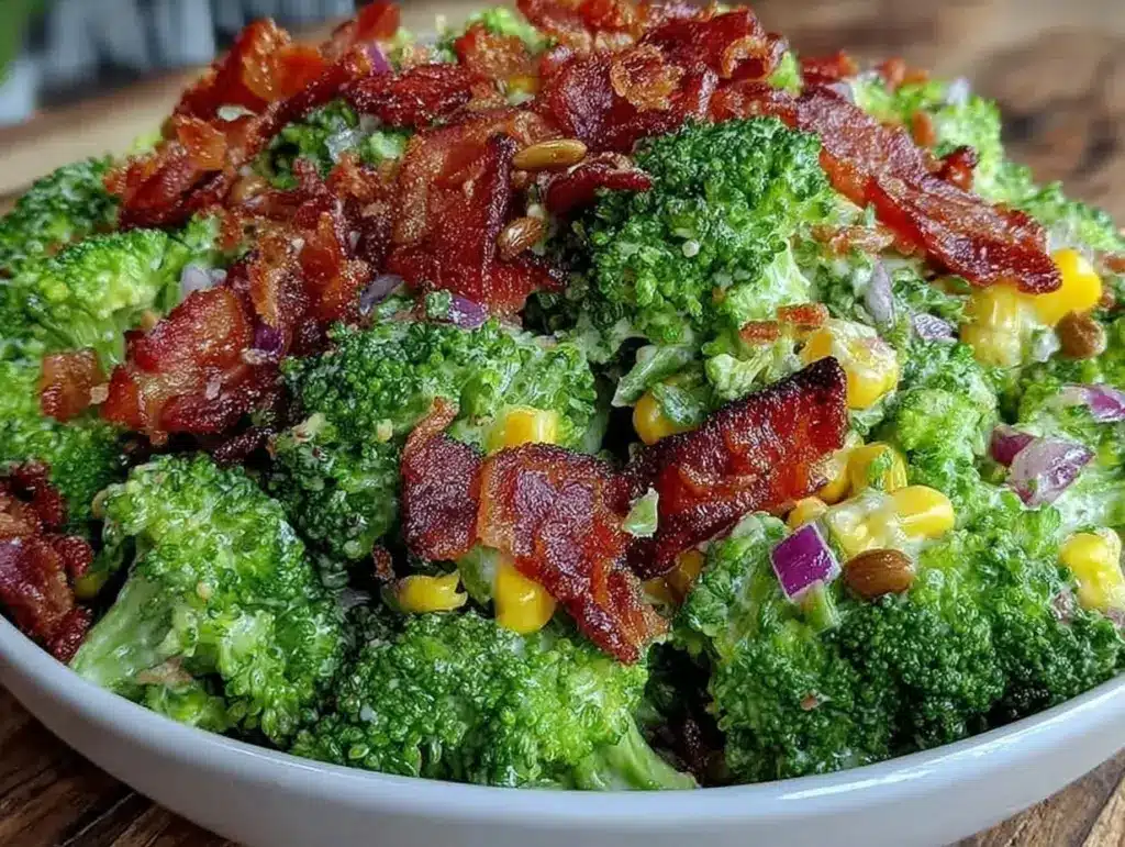 crunchy broccoli salad with bacon - featured image
