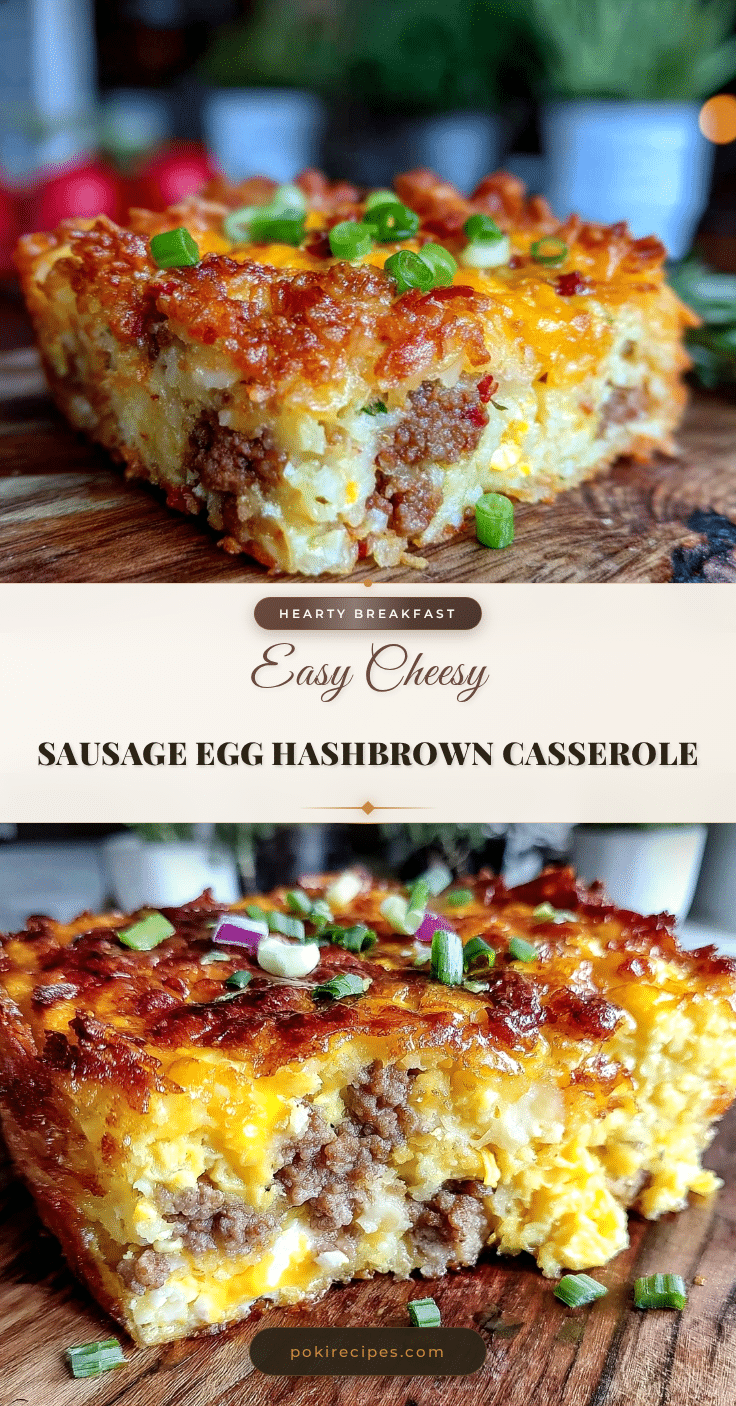 easy cheesy sausage egg and cheese hash brown breakfast casserole recipe