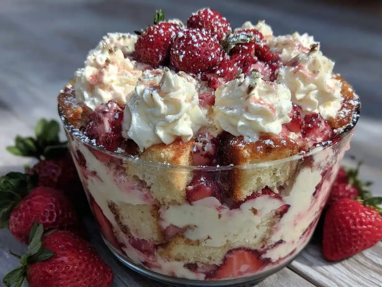 easy creamy strawberry shortcake trifle preparation steps