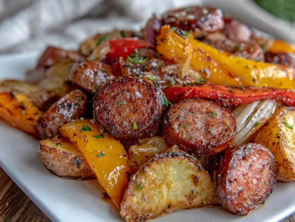 easy crispy sheet pan kielbasa - featured image