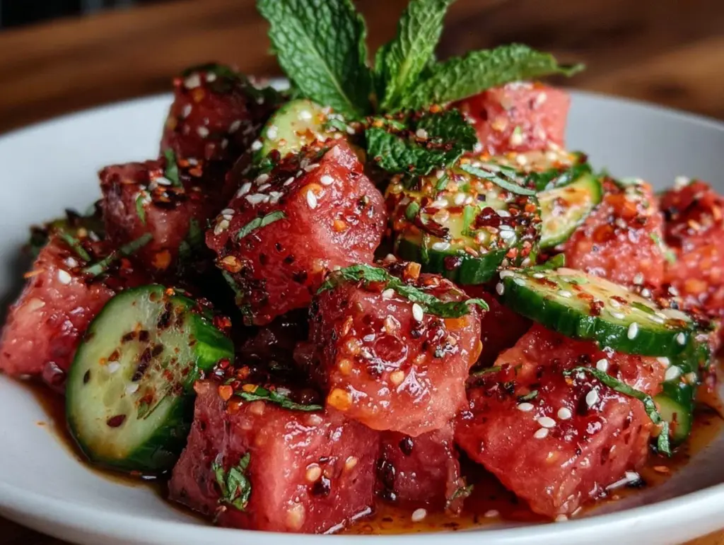 fresh watermelon cucumber salad - featured image