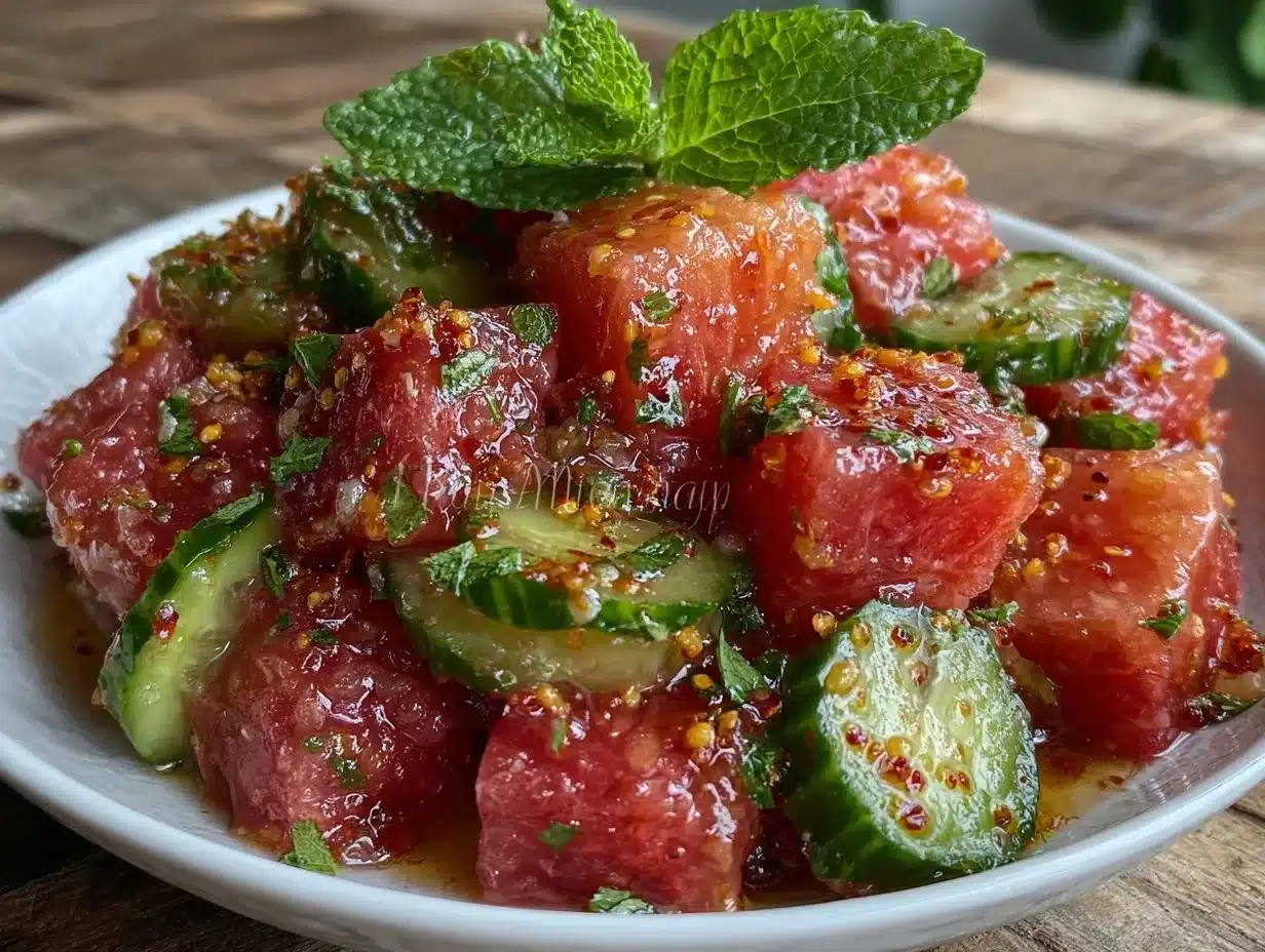 fresh watermelon cucumber salad preparation steps