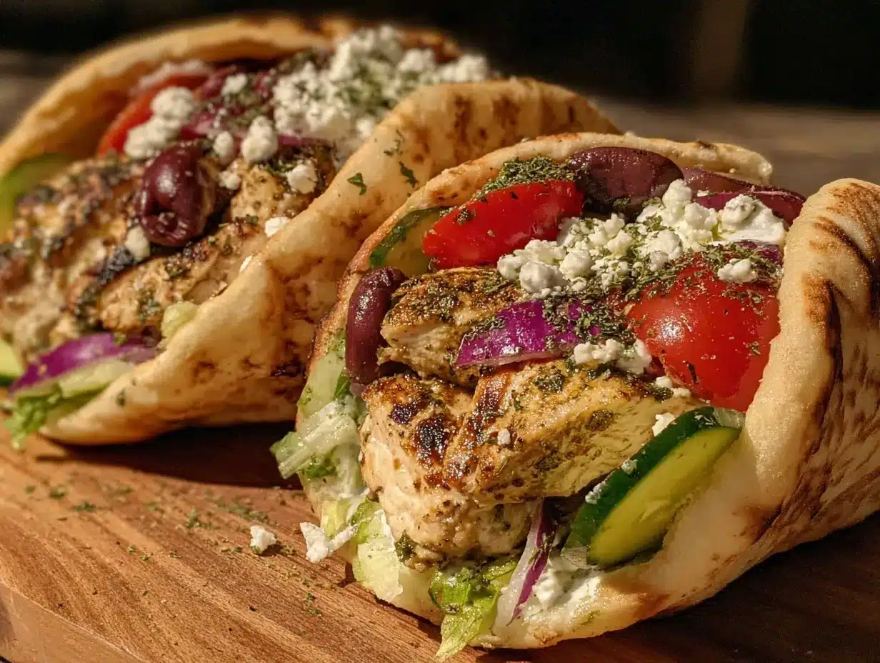 Greek chicken pita pockets preparation steps