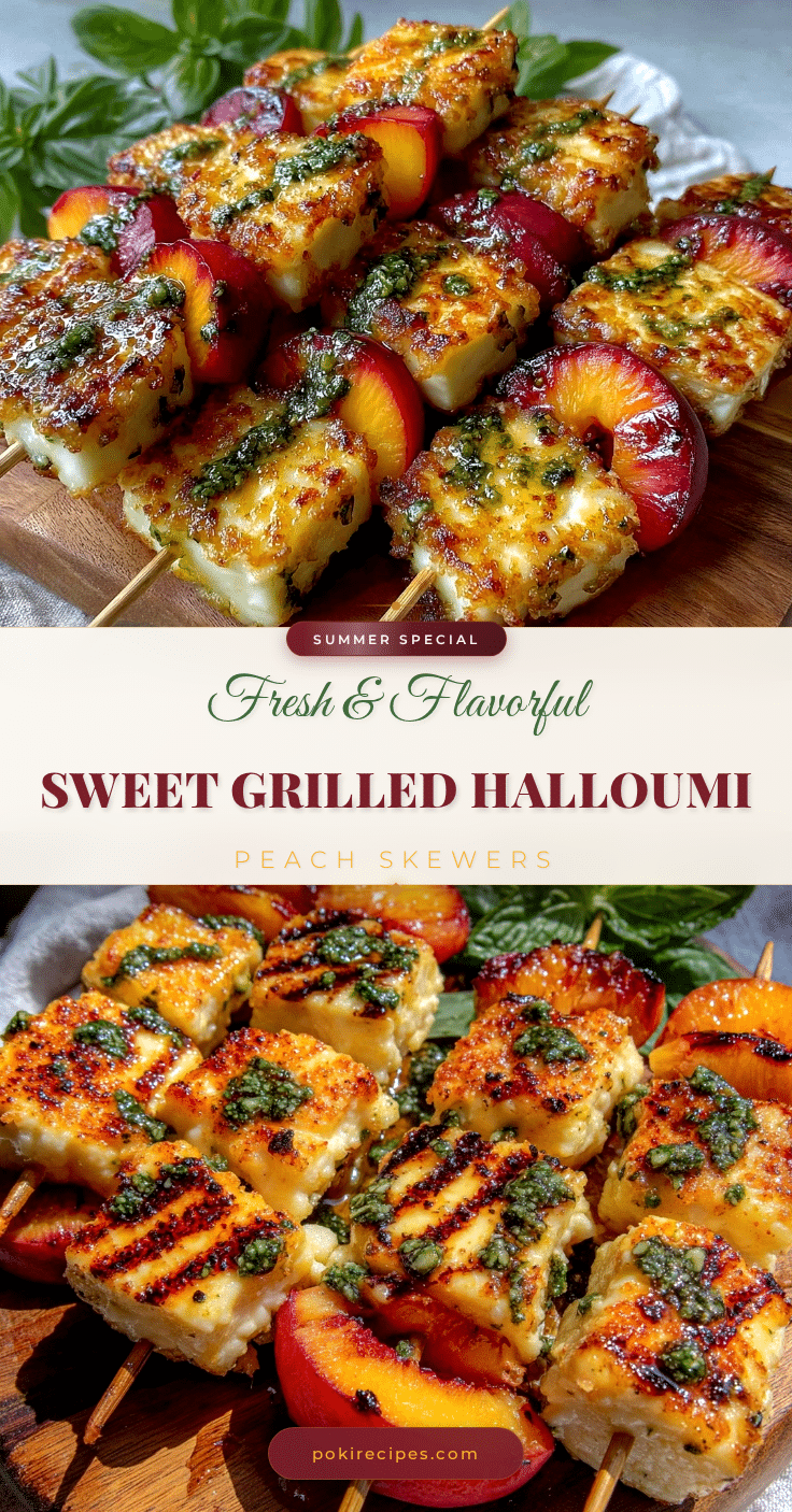 grilled halloumi and peach skewers recipe
