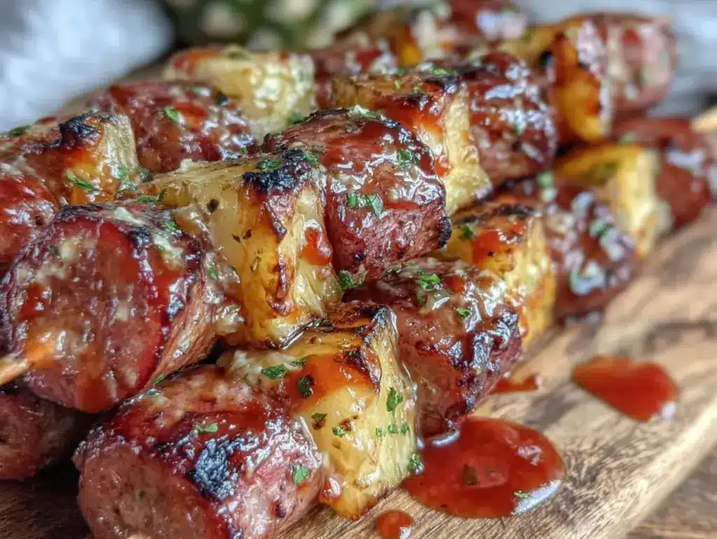 grilled kielbasa and pineapple skewers - featured image