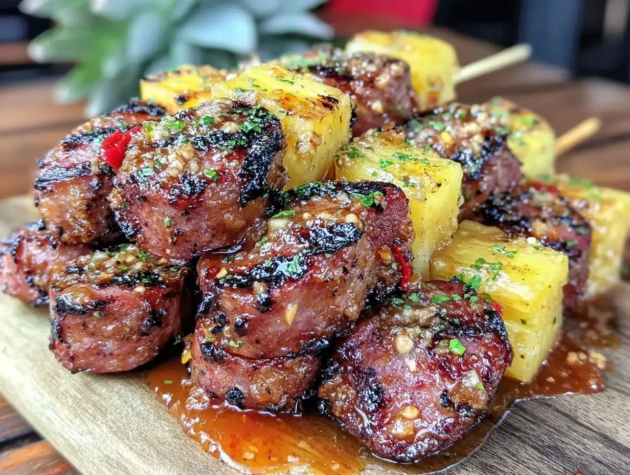 grilled kielbasa and pineapple skewers preparation steps