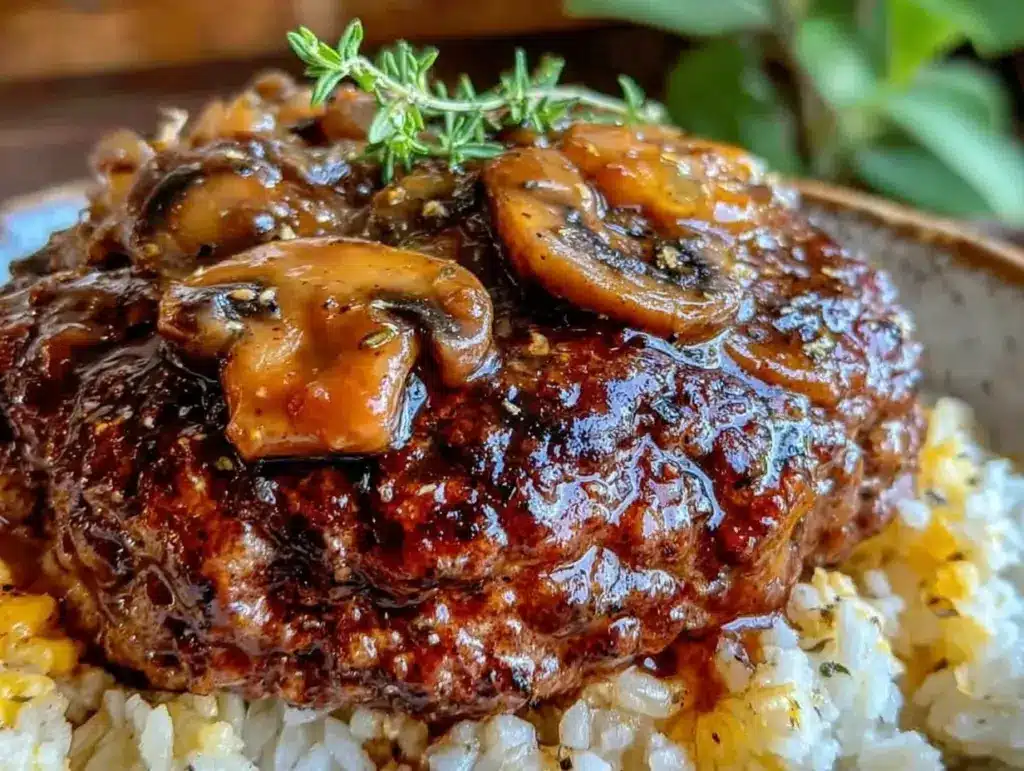hamburger steak with creamy mushroom onion gravy - featured image
