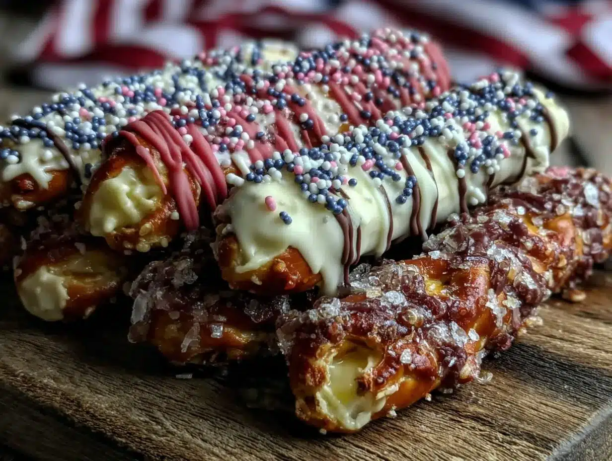 red white and blue chocolate covered pretzel rods preparation steps