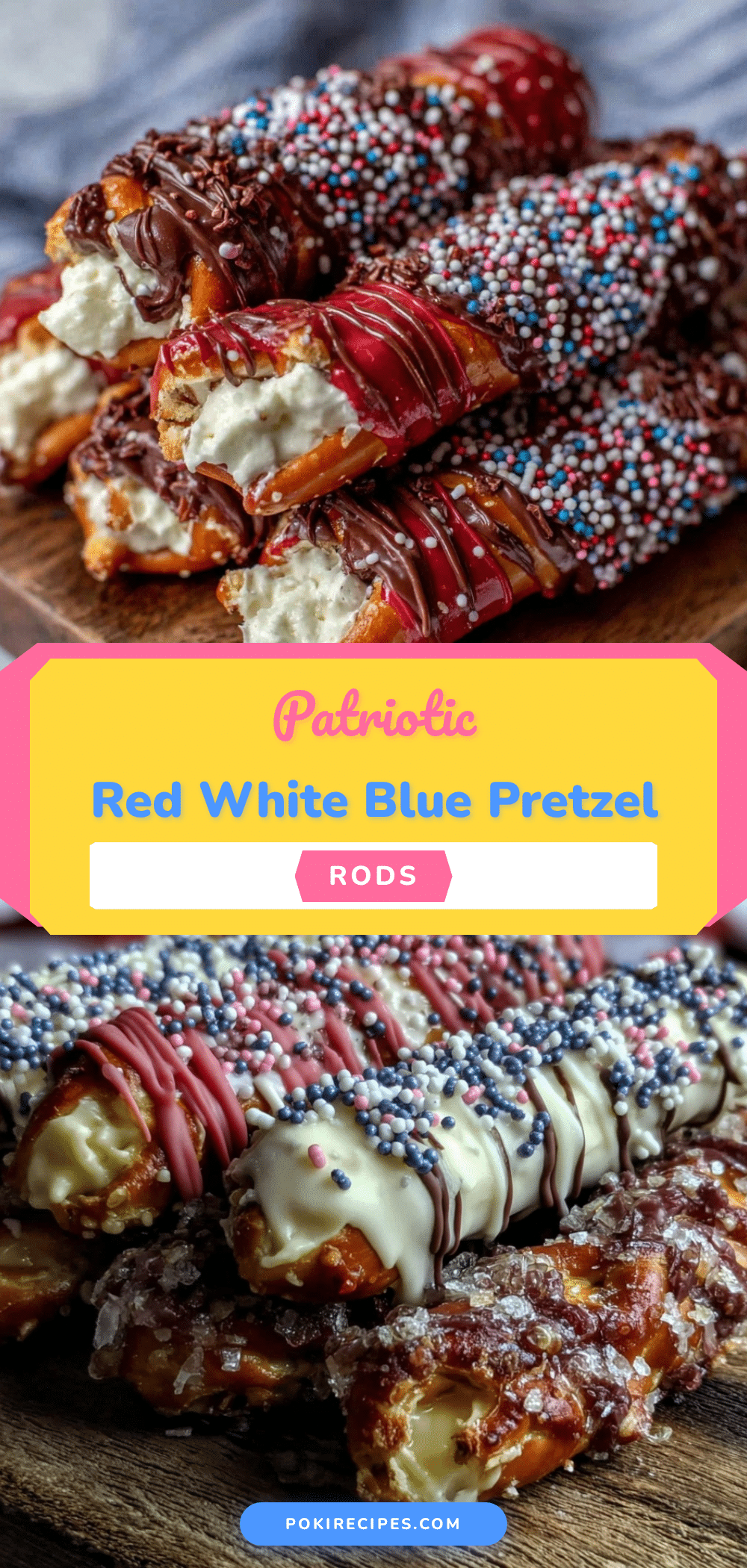 red white and blue chocolate covered pretzel rods recipe