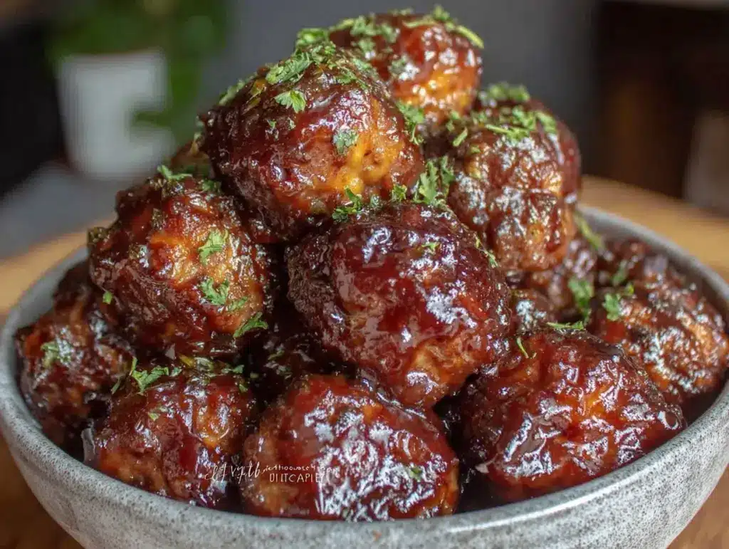 slow cooker bourbon glazed meatballs - featured image