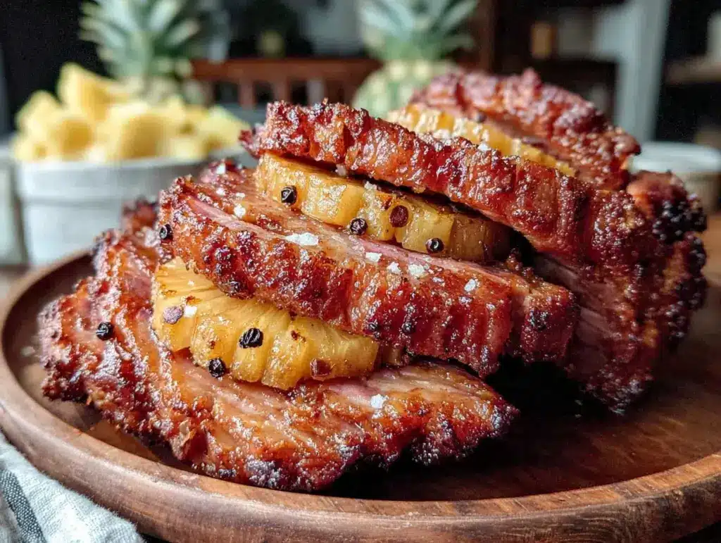 slow cooker brown sugar pineapple ham - featured image