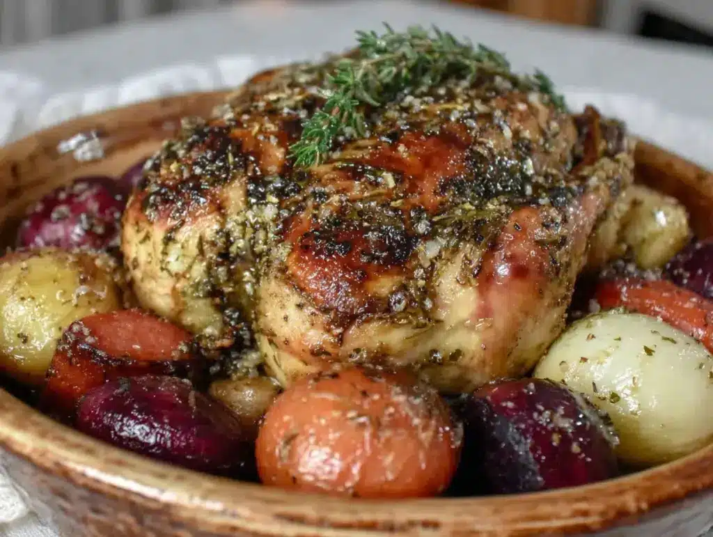 slow cooker lemon garlic whole chicken - featured image