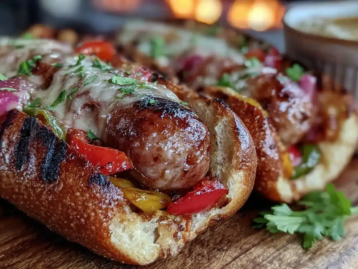 smoked sausage and pepper hoagie sandwiches preparation steps