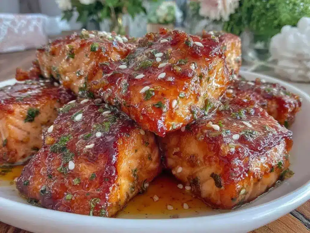 air fryer honey garlic salmon bites - featured image