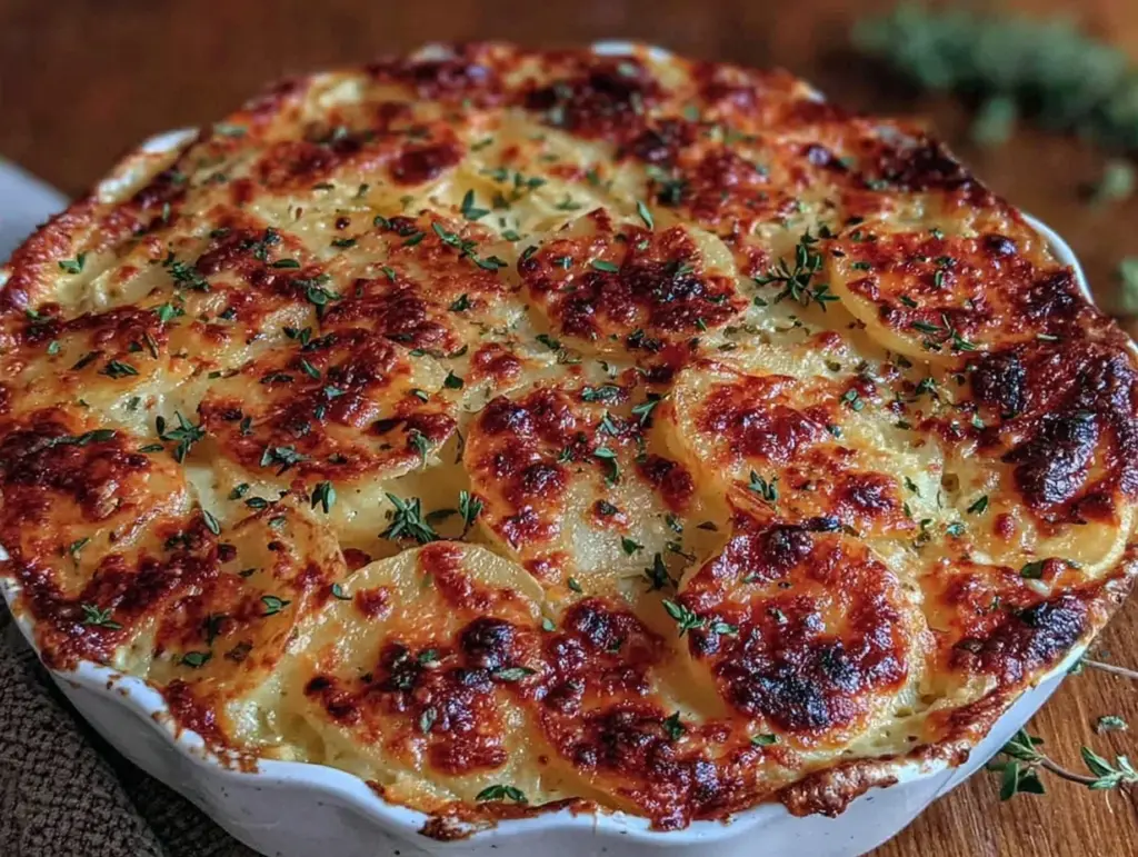 creamy cheesy scalloped potatoes with gruyere - featured image