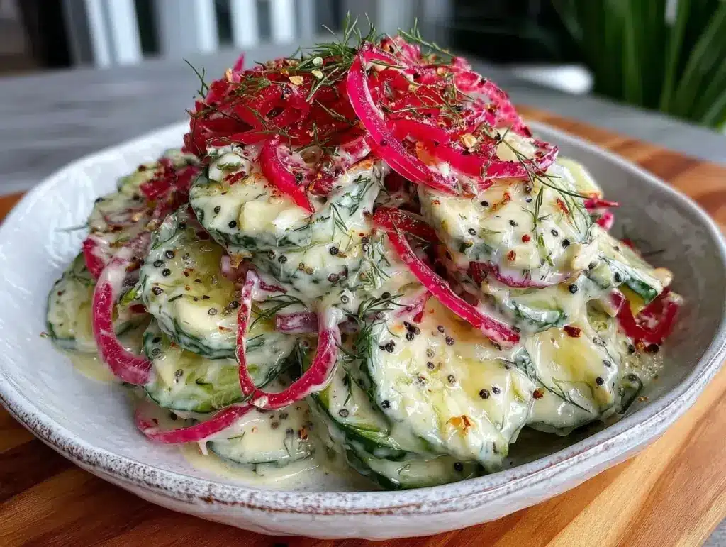 creamy cucumber dill salad - featured image