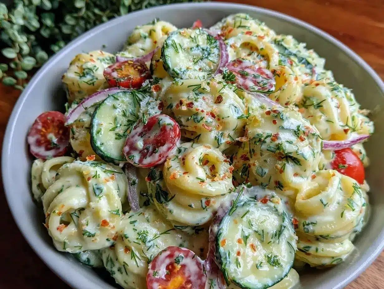 creamy dill cucumber pasta salad preparation steps