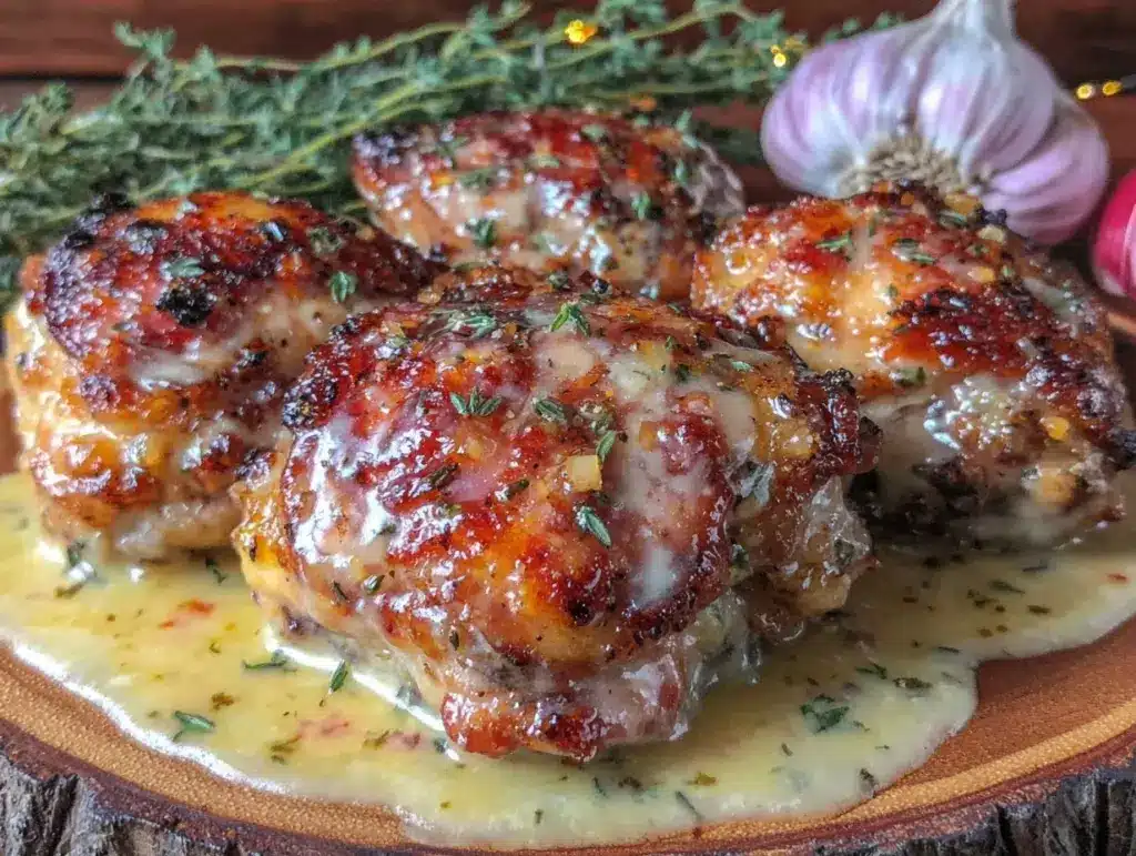 creamy garlic butter chicken thighs - featured image