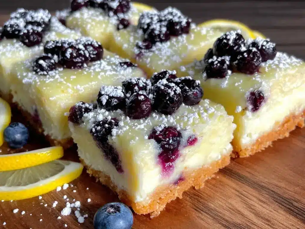 creamy lemon blueberry cheesecake bars - featured image