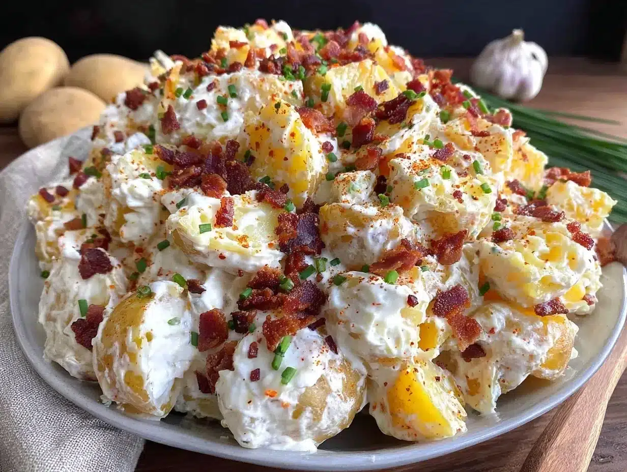 creamy loaded baked potato salad with bacon preparation steps