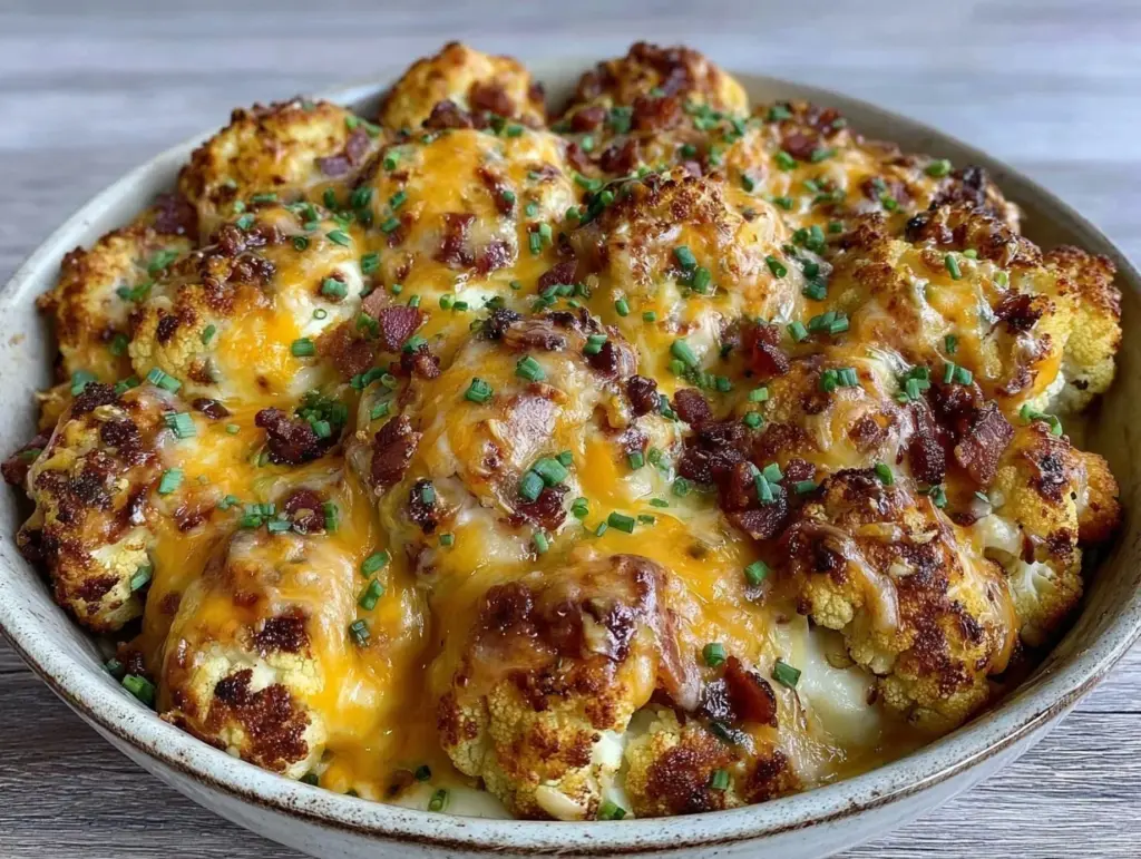 creamy loaded cauliflower casserole - featured image