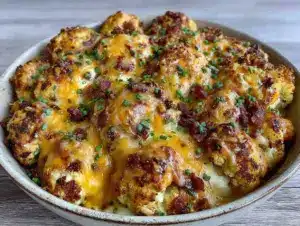 creamy loaded cauliflower casserole - featured image