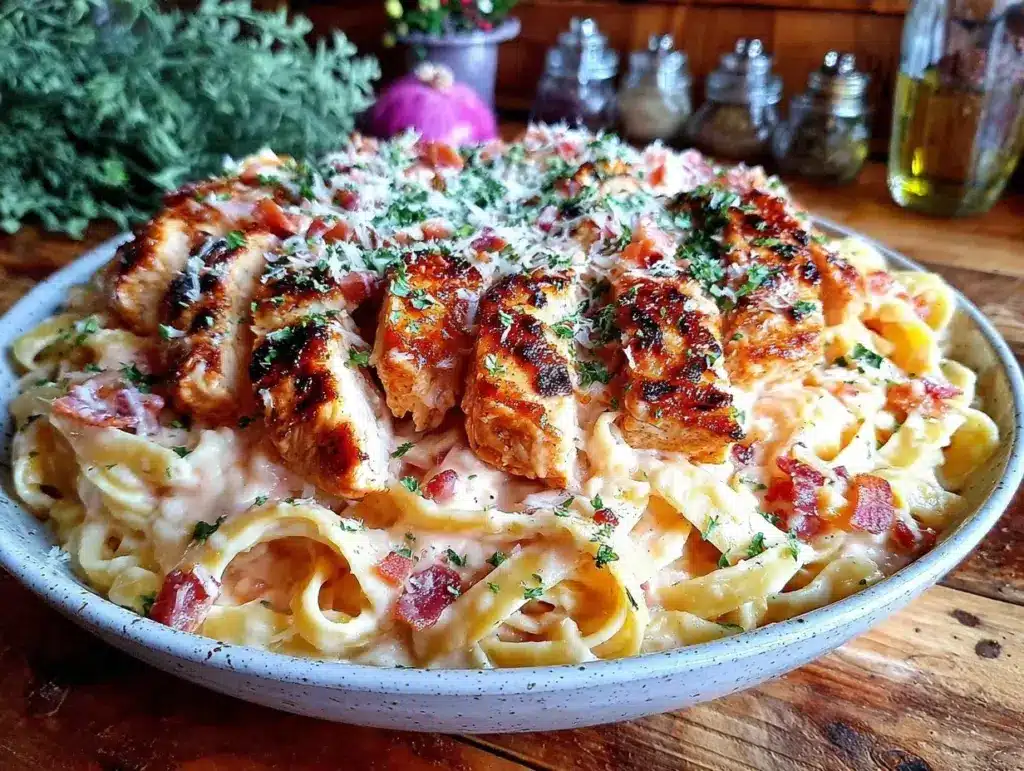 creamy loaded chicken alfredo pasta - featured image