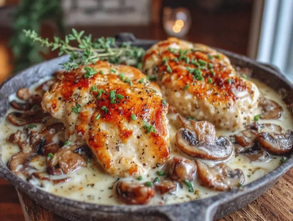 creamy mushroom chicken skillet - featured image