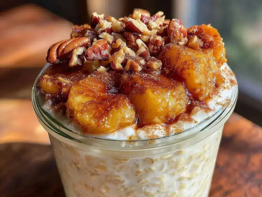 creamy peach cobbler overnight oats - featured image