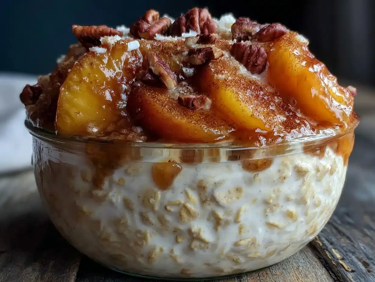 creamy peach cobbler overnight oats preparation steps