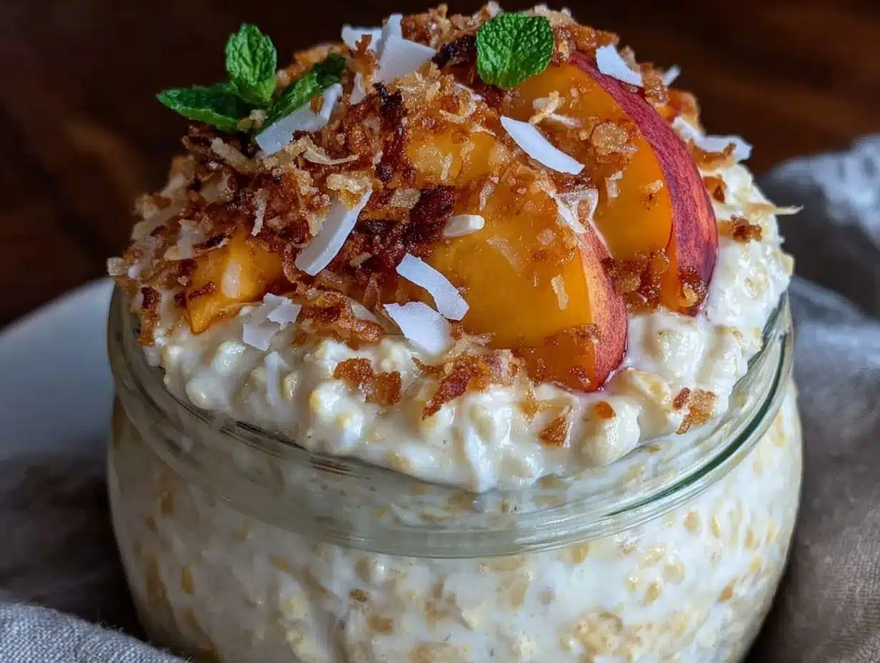 creamy peach coconut overnight oats preparation steps