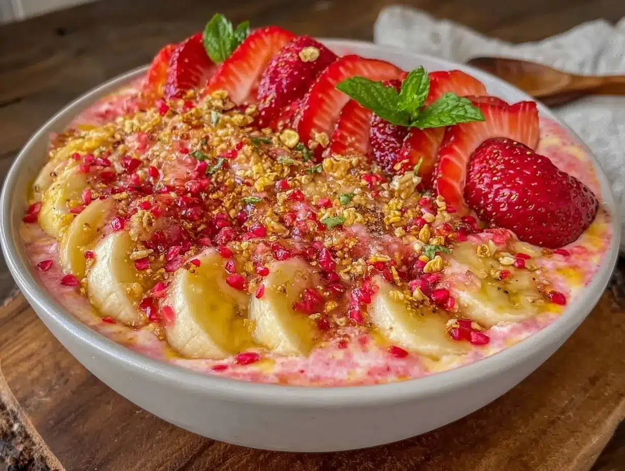 creamy strawberry banana smoothie bowl preparation steps