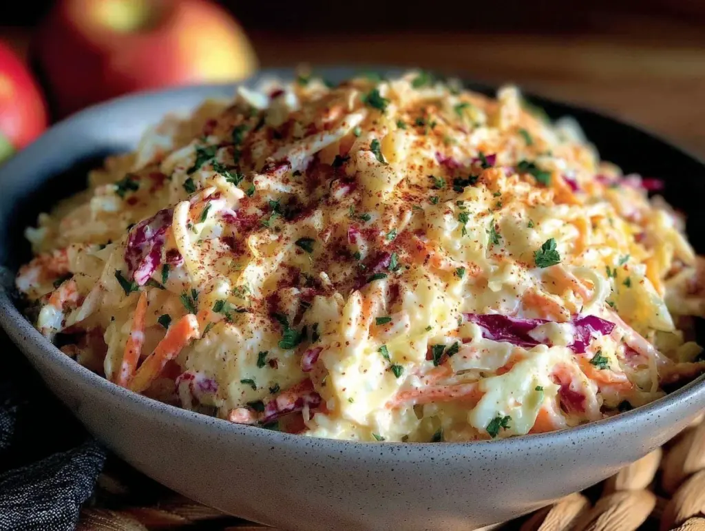 creamy tangy coleslaw with apple cider vinegar - featured image