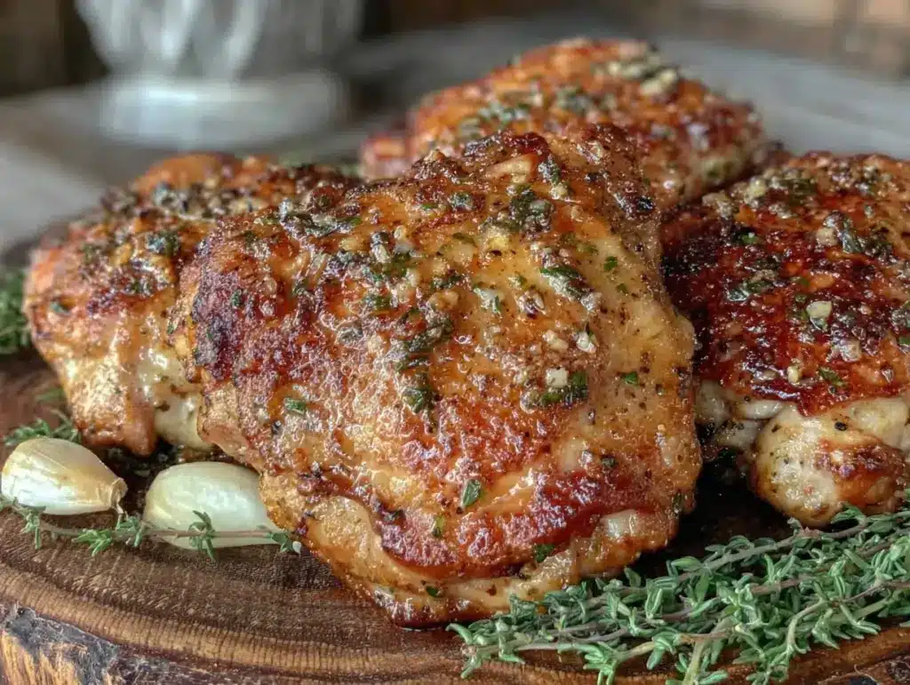 crispy garlic butter air fryer chicken thighs - featured image