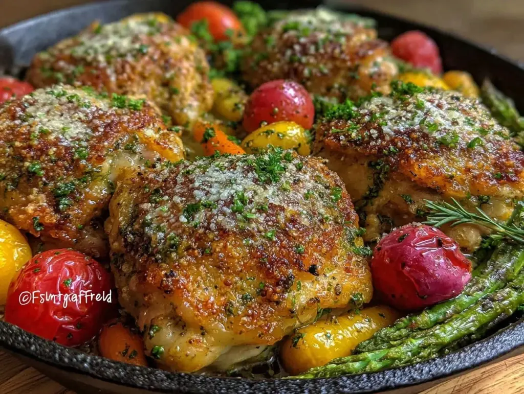 crispy garlic parmesan chicken thighs - featured image
