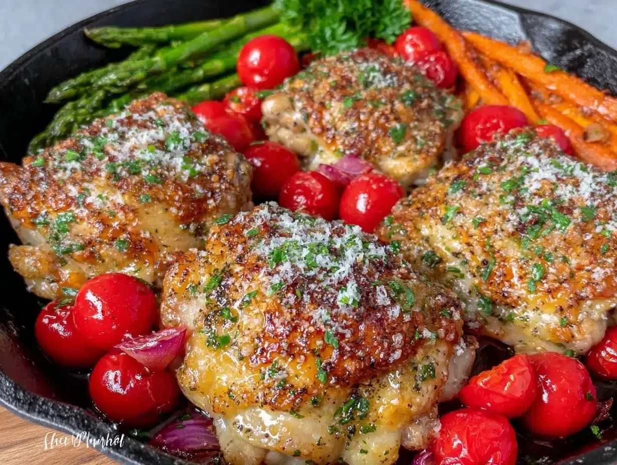crispy garlic parmesan chicken thighs preparation steps