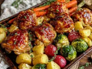 easy crispy sheet pan honey mustard chicken - featured image