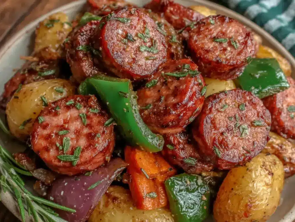 easy crispy sheet pan kielbasa - featured image