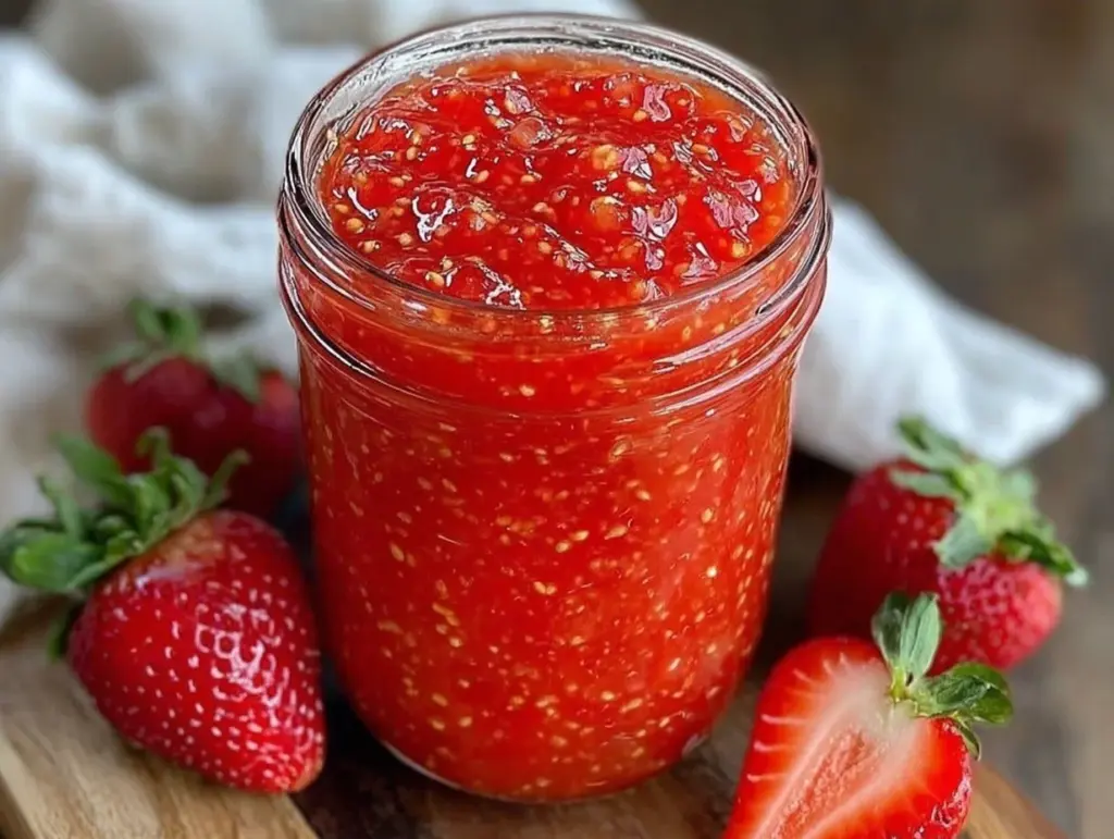 easy quick strawberry freezer jam - featured image