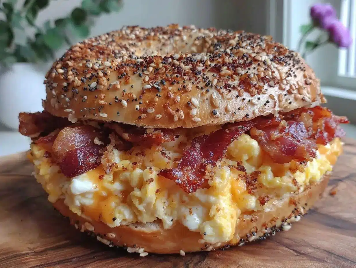 everything bagel breakfast sandwich preparation steps