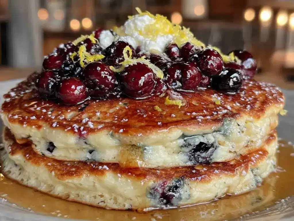 fluffy blueberry lemon ricotta pancakes - featured image