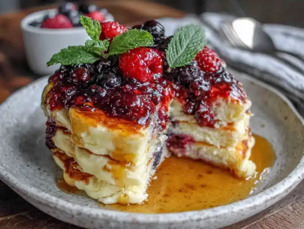 fluffy red white and blue pancakes - featured image