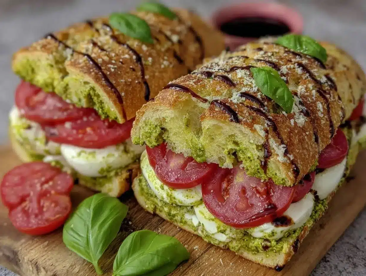 fresh Caprese sandwich preparation steps