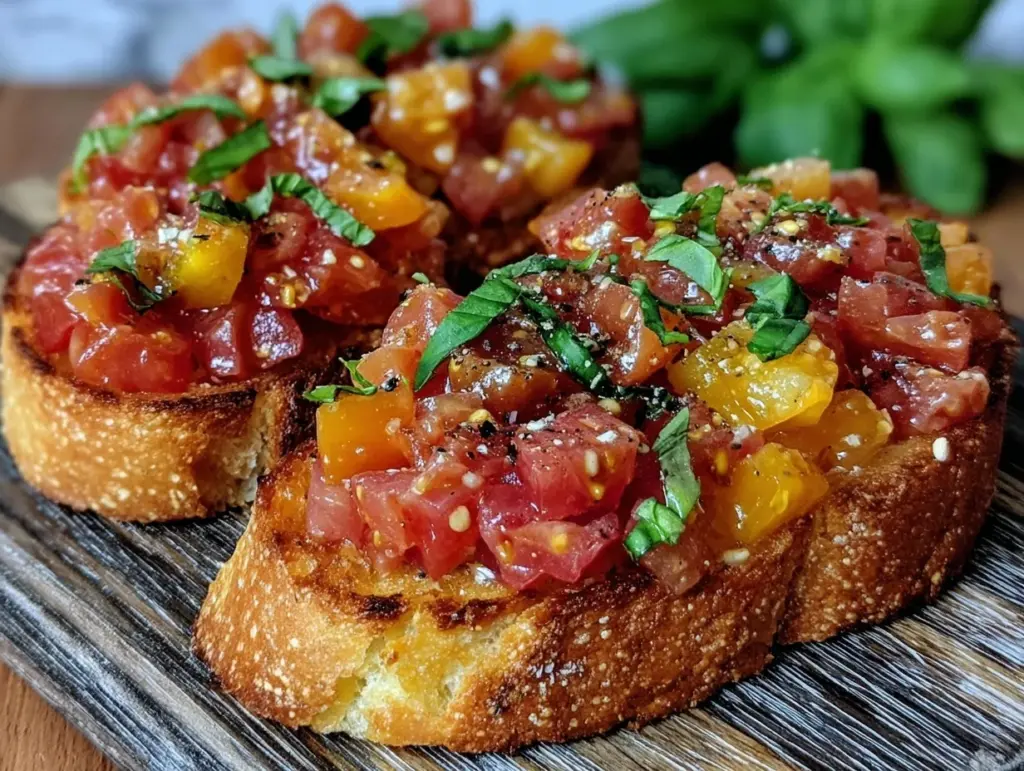 fresh heirloom tomato bruschetta - featured image